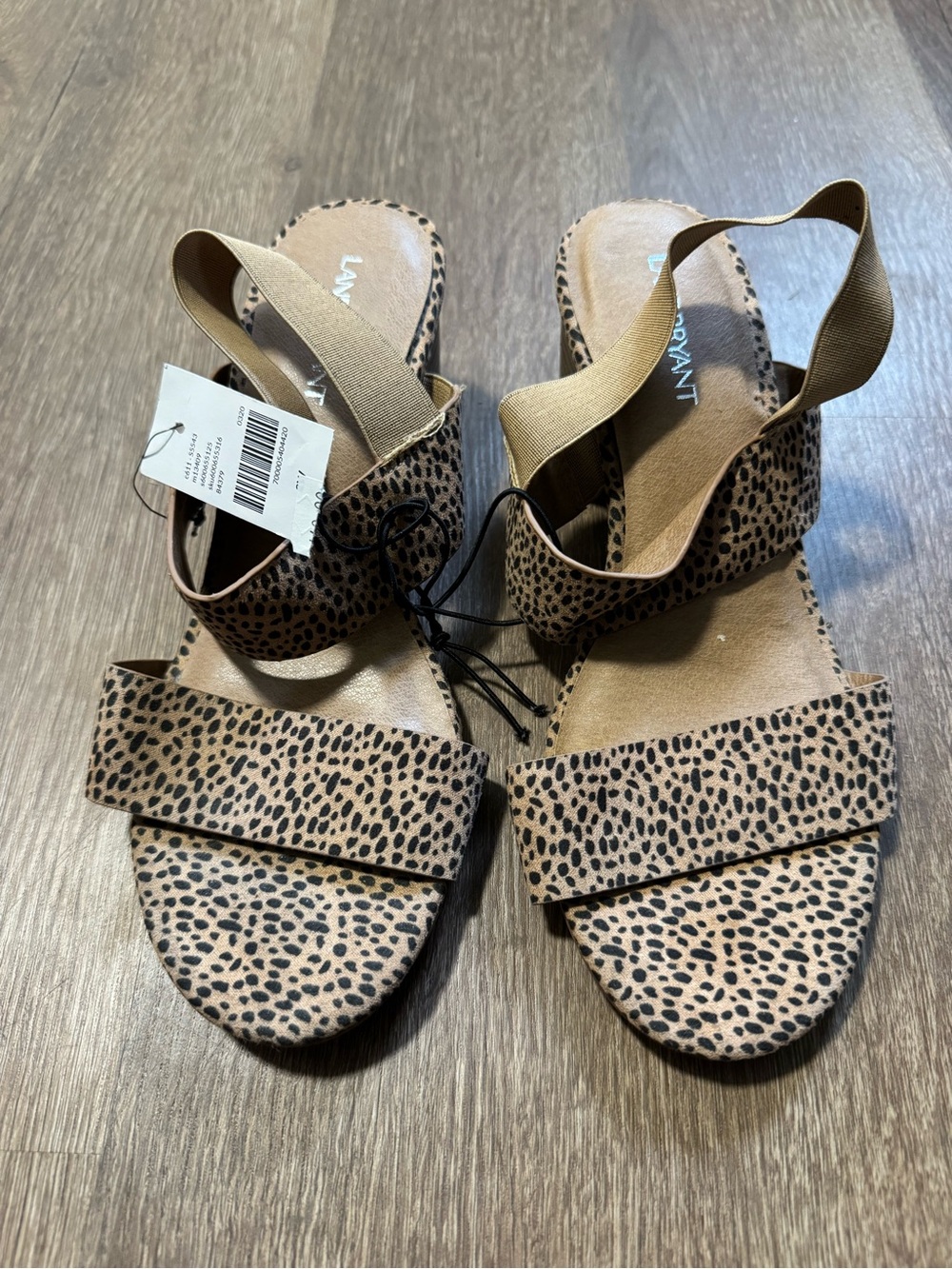 Lane Bryant Strappy Leopard Animal Print Beige/Black Sandals 8 Wide Faux Suede